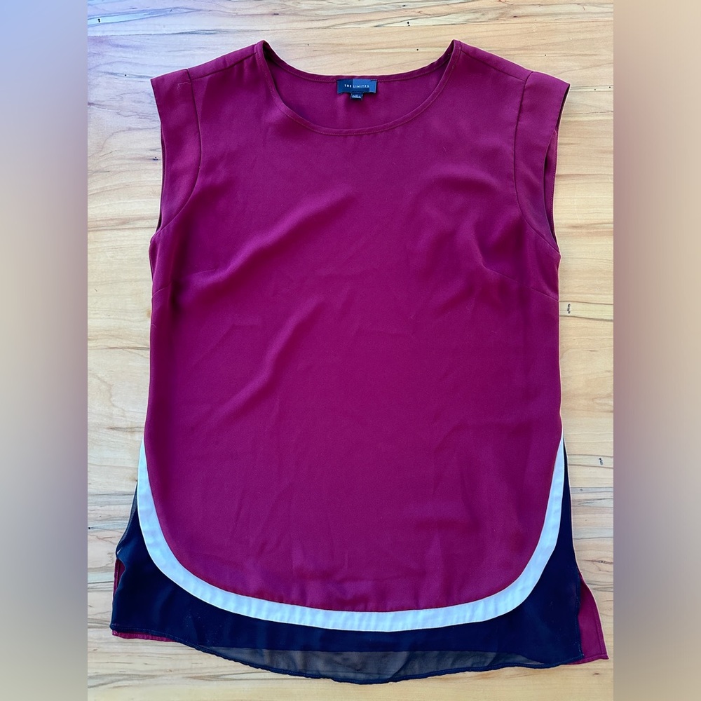 The Limited Burgundy White Black Chiffon XS Short Sleeve Top